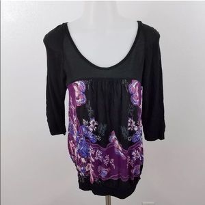 Free People XS Sheer Boho 3/4 Sleeve Blouse NWOT